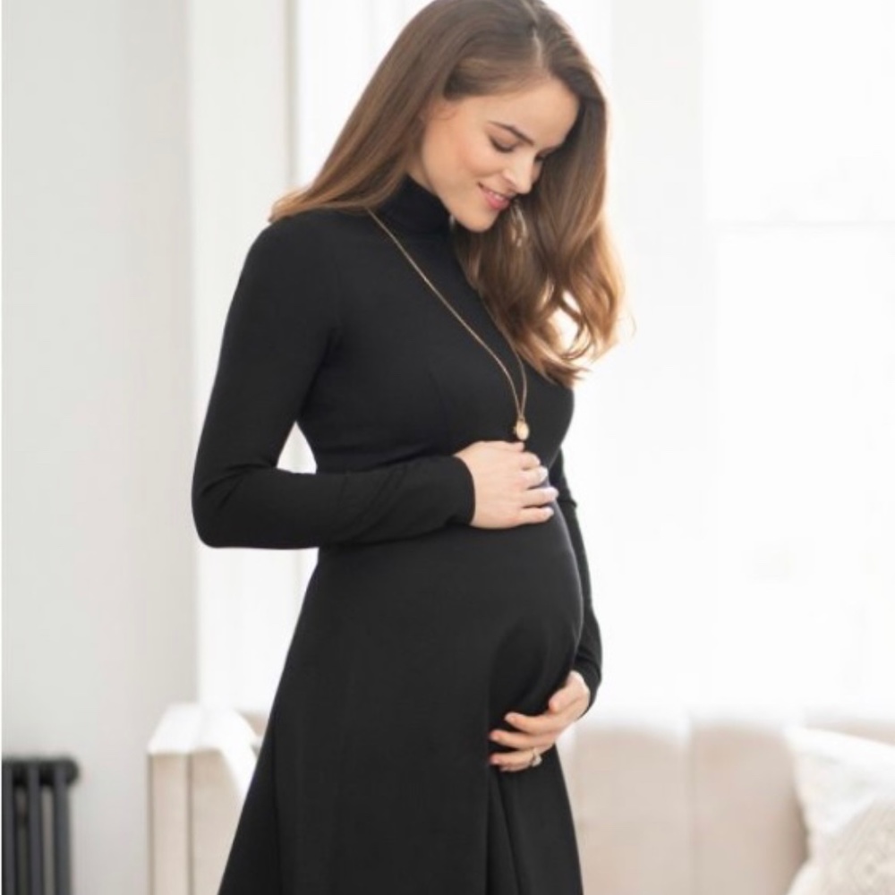 Seraphine Black Long Sleeve High Neck Maternity Dress